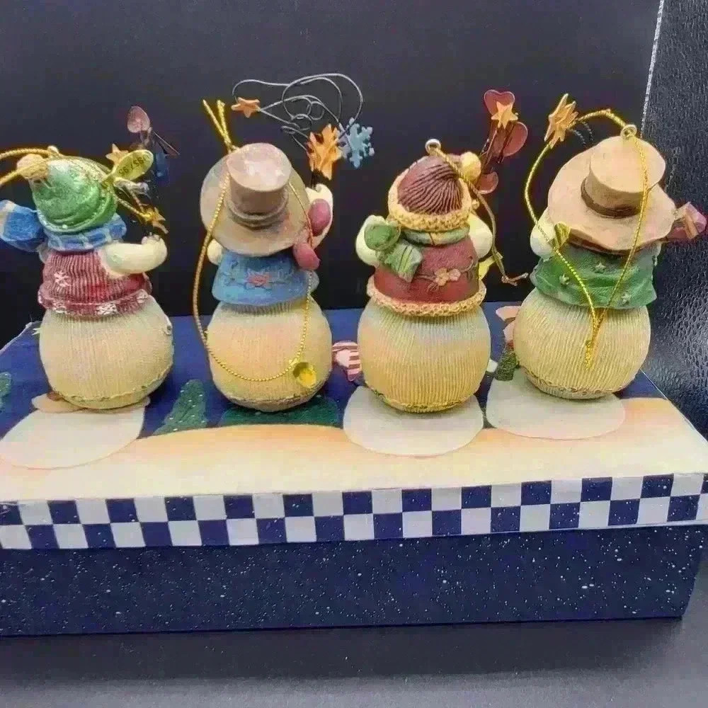 Vintage Christmas Collectors Four Snowman Figurines W/Box Farmhouse Multicolor - Picture 13 of 14